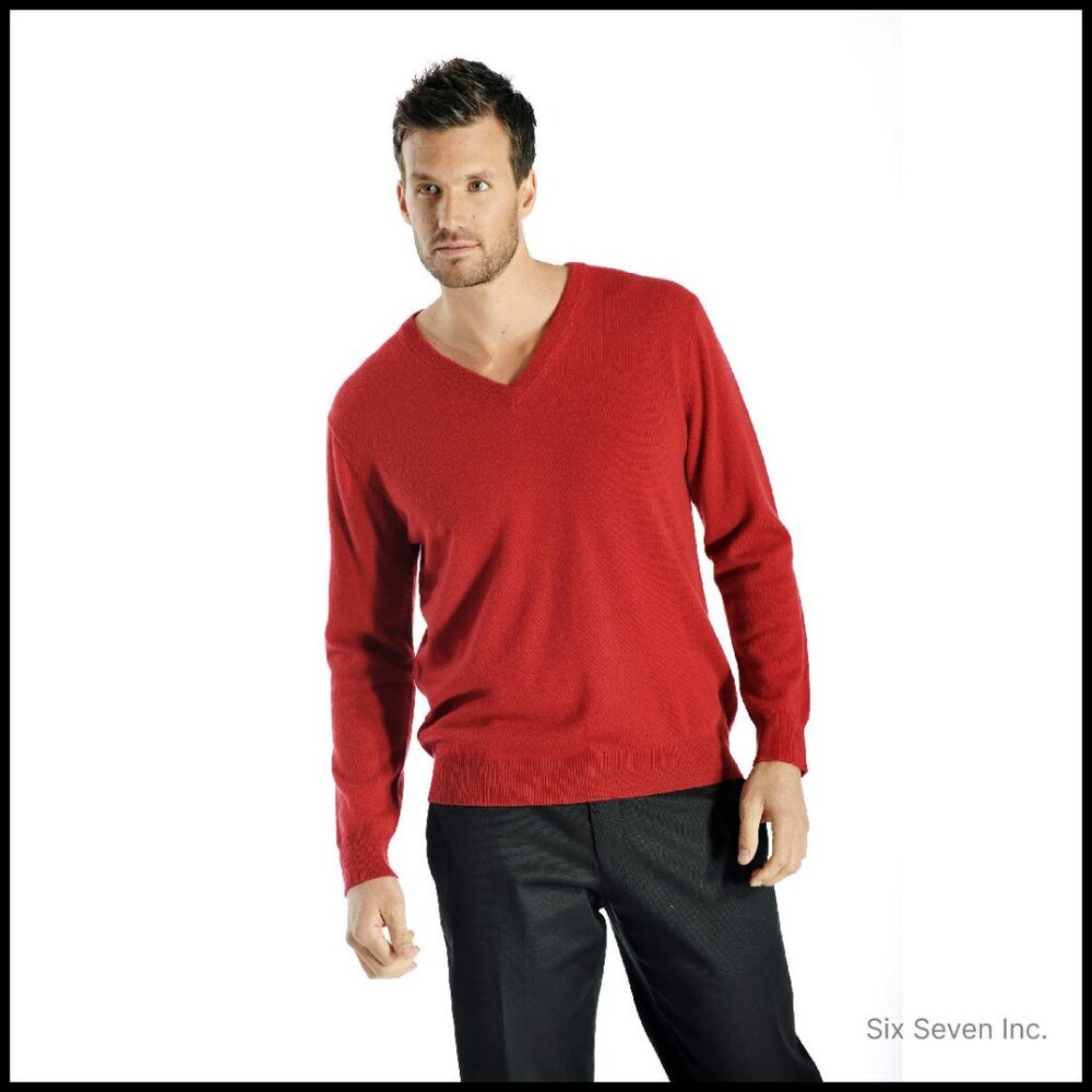 Classic V-Neck Cashmere Sweater Elegant Minimal Preppy Mens Pullover